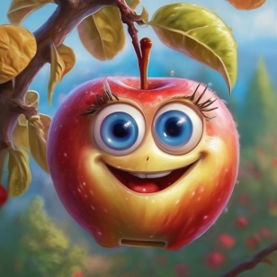 Веселое яблоко с круглыми большими …» — создано в Шедевруме